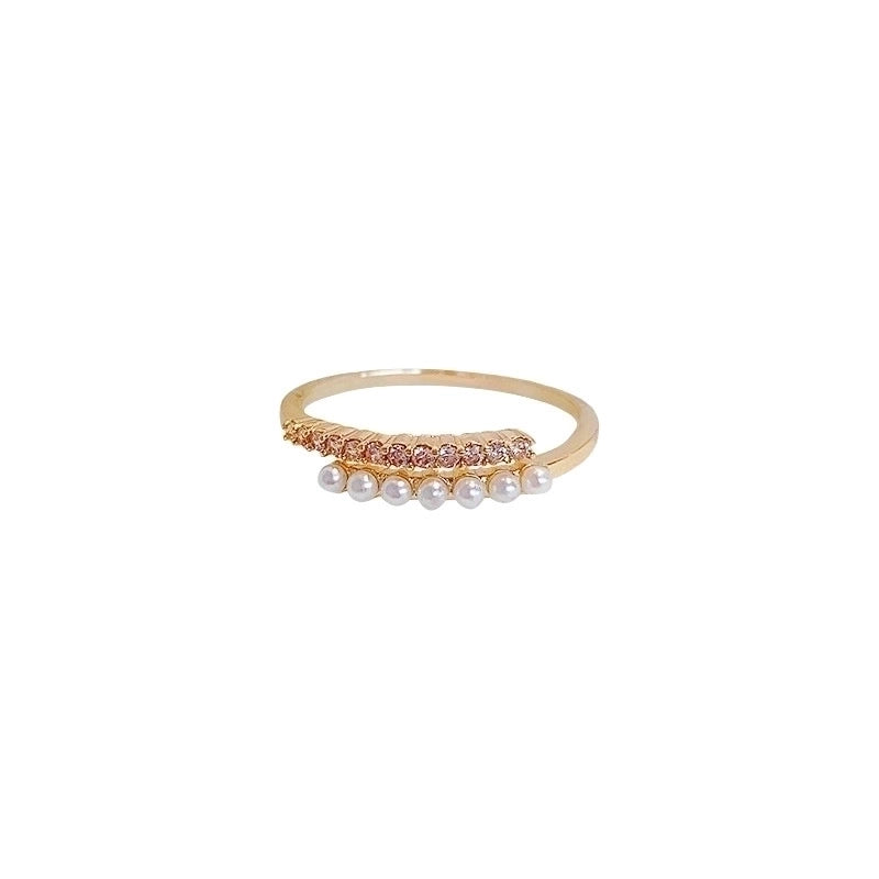 Fashion Leaf Flower Bow Knot Copper Plating Inlay Pearl Zircon Open Ring 1 Piece