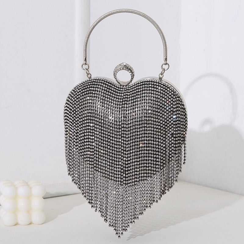 Silver Black Gold Pu Leather Heart Shape Tassel Heart-shaped Evening Bags
