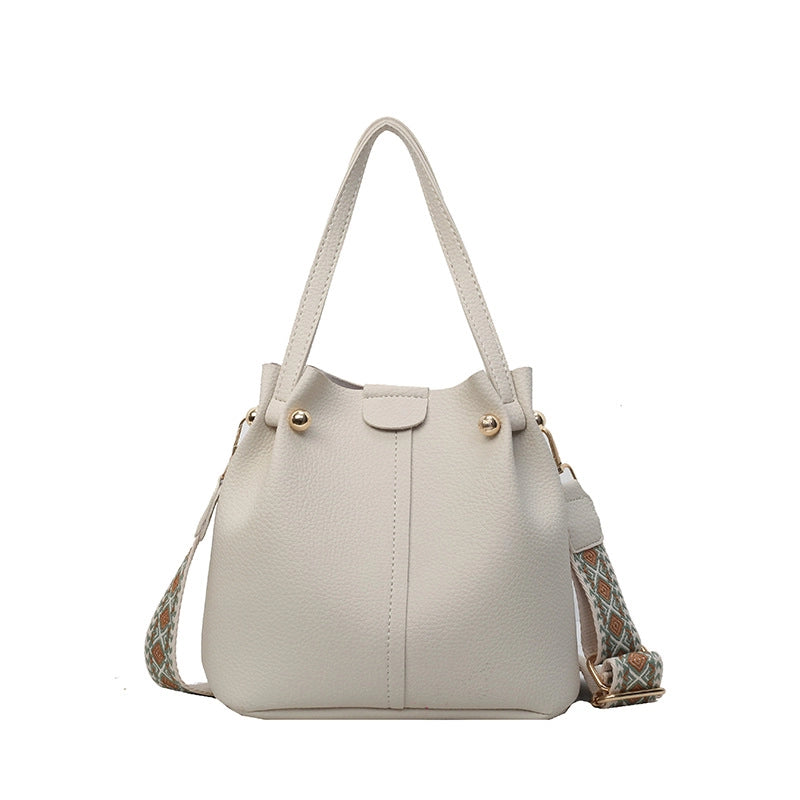 Women's Large Pu Leather Solid Color Basic Bucket Magnetic Buckle Shoulder Bag Handbag Crossbody Bag