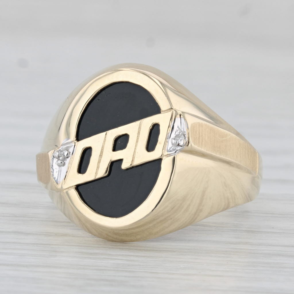 Onyx DAD Ring 10k Yellow Gold Size 10 Men's Signet Gift Diamond Accents