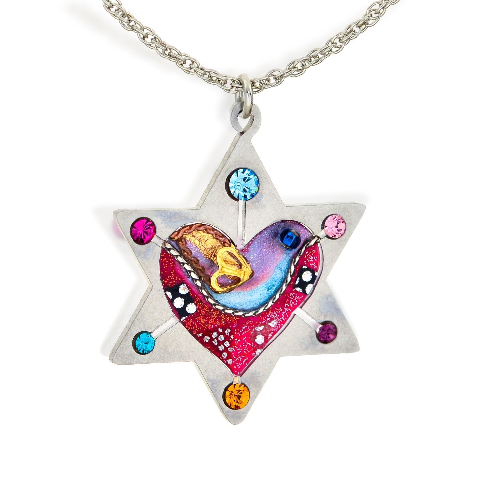 Seeka Star of David with Dove and Heart Necklace