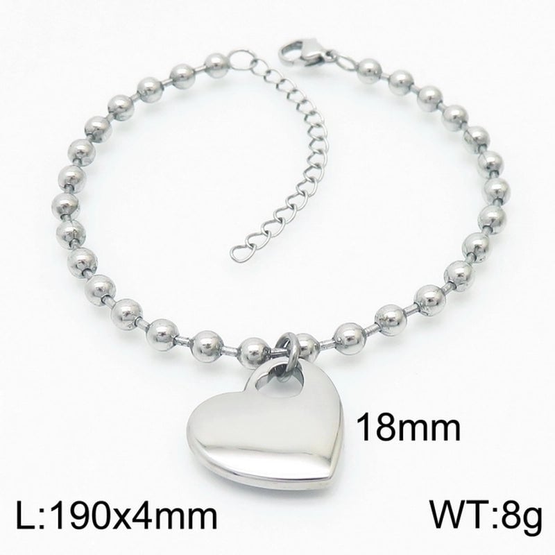 Sweet Heart Shape Stainless Steel 18K Gold Plated Beaded Bracelets Necklace