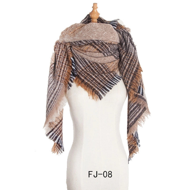 Autumn And Winter New Ring Yarn Thickened Double-sided Lattice Prick Scarf Scarf Women's Scarf Shawl Manufacturers