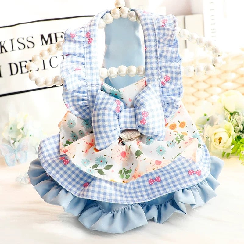 Floral Plaid Ruffled Dog Cat Dress Harness