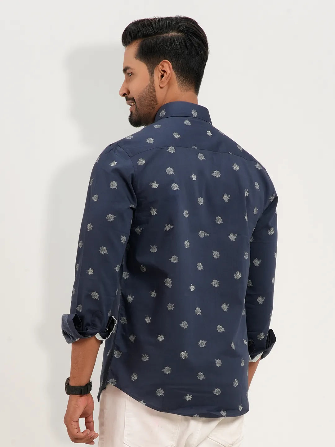 Men's Blue Printed Casual Shirt