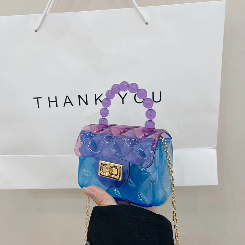 Women's Mini Pvc Color Block Fashion Transparent Square Lock Clasp Crossbody Bag
