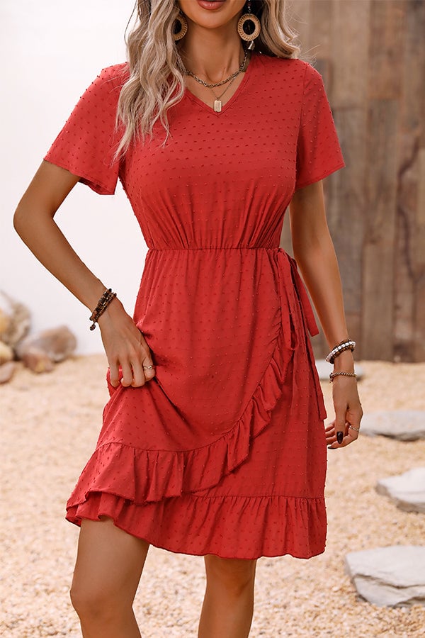 Fashion V Neck Solid Color Causal Dress