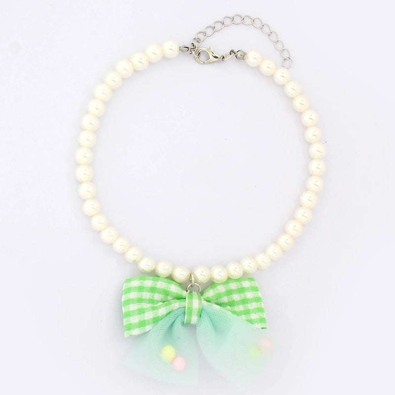 Cute Minimalist Plastic Bow Knot Beaded Pet Collar