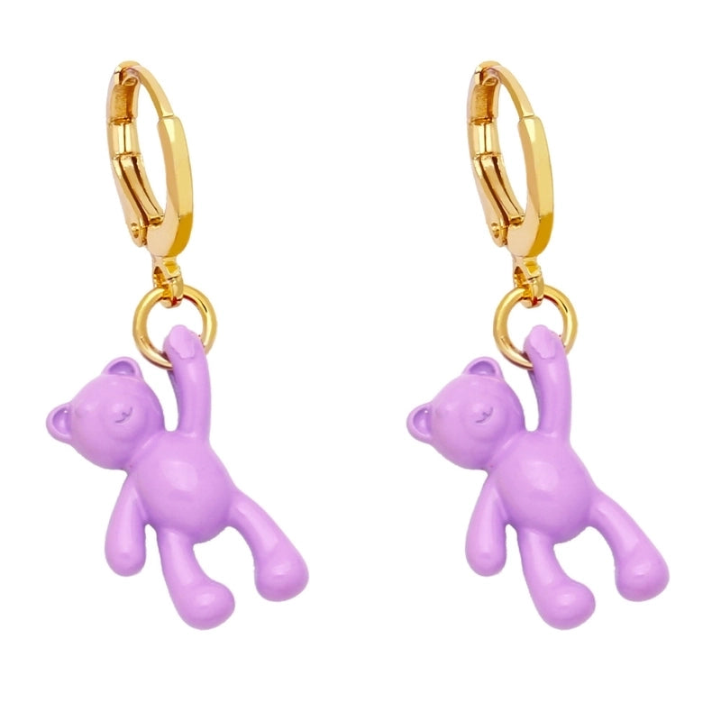 Bear Earrings Female Personality Retro Candy Color Copper Earrings