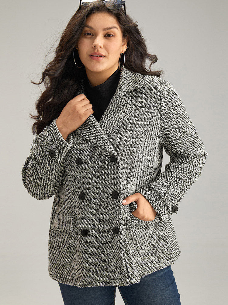 Tweed Lapel Collar Button Up Pocket Coat