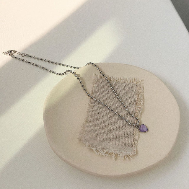 Purple Crystal Heart Necklace