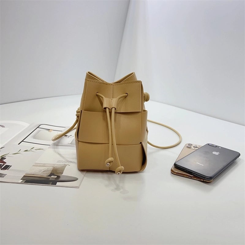 Women's Mini Pu Leather Solid Color Streetwear String Bucket Bag
