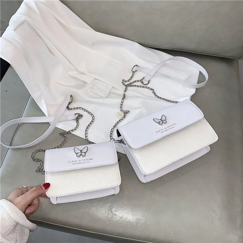 Women's Small Pu Leather Letter Butterfly Vintage Style Square Magnetic Buckle Crossbody Bag