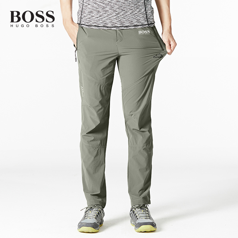 BOSS Men-s Large Size Elastic Ice Silk Sports Windproof Mountaineering Quick Dry Pants