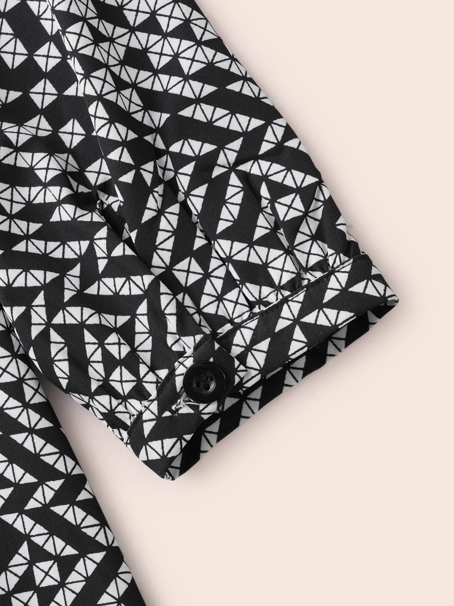 Geometric Notched Lantern Sleeve Midi Dress