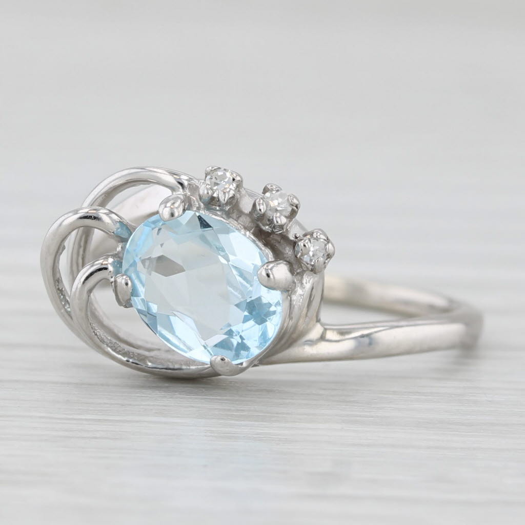 0.83ctw Aquamarine Diamond Ring 14k White Gold Size 6.5 Bypass