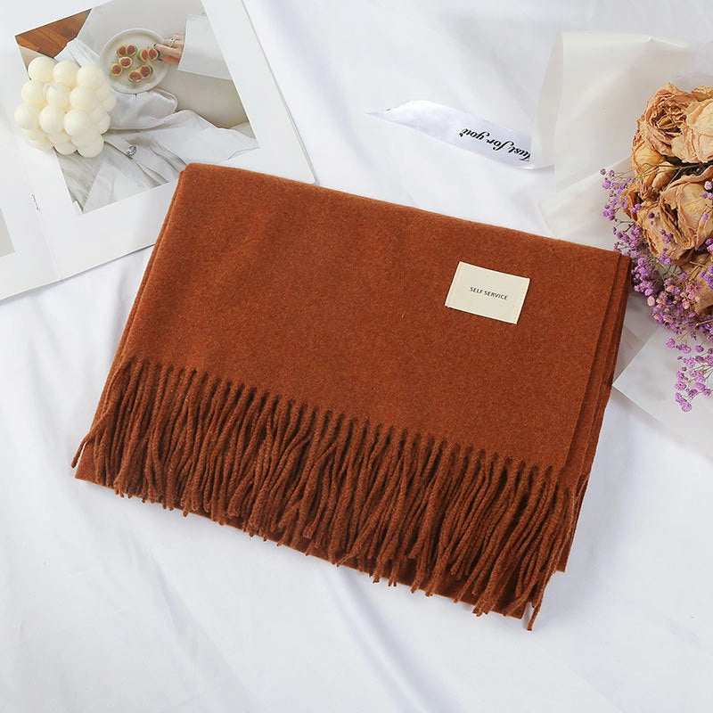 Women's Minimalist Solid Color Polyester Tassel Scarf