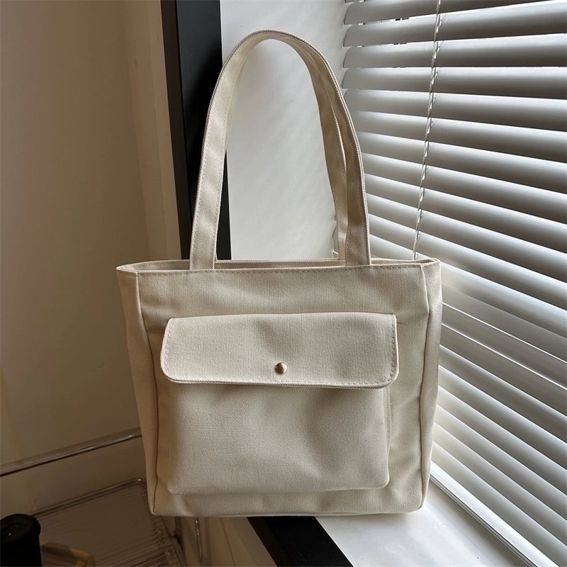 Women's Canvas Solid Color Basic Square Magnetic Buckle Underarm Bag
