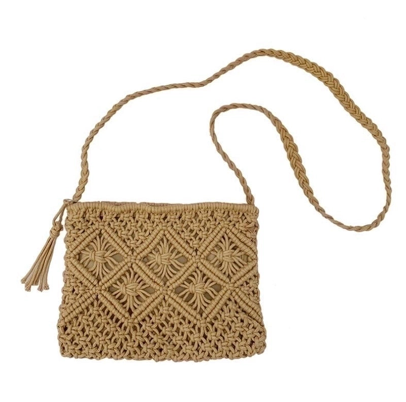 Women's Small Straw Solid Color Beach Square Zipper Crossbody Bag