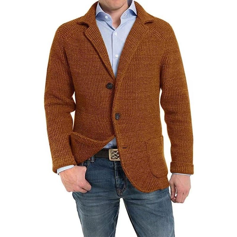 🔥Hot Sale🍂Men's Solid Lapel Knitted Long Sleeve Jacket