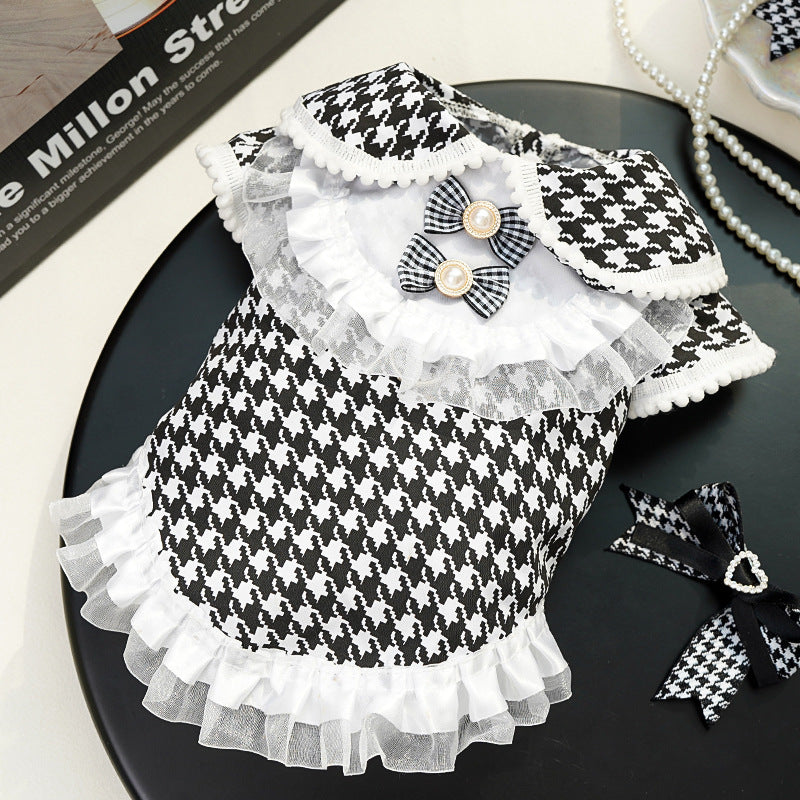 Houndstooth Lace Dog Cat Harness Dress/Vest