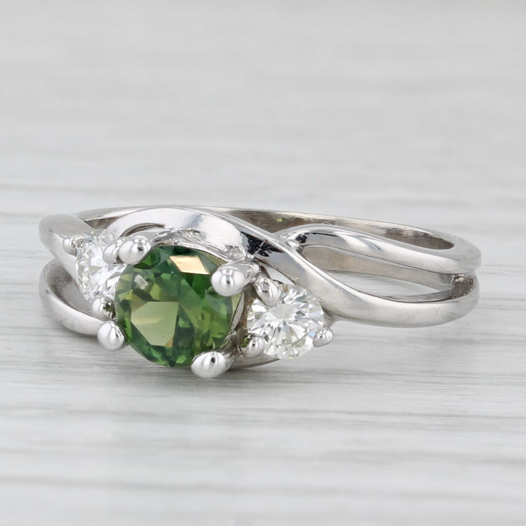 0.84ctw Green Sapphire Diamond Bypass Ring 14k White Gold Size 5.5