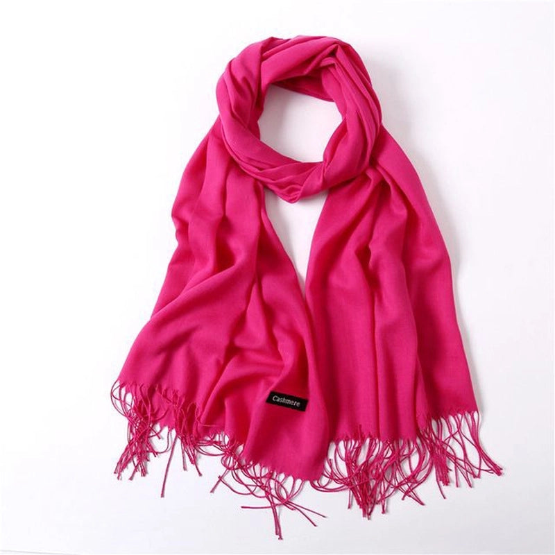 Women's Elegant Classic Style Solid Color Polyester Tassel Scarf