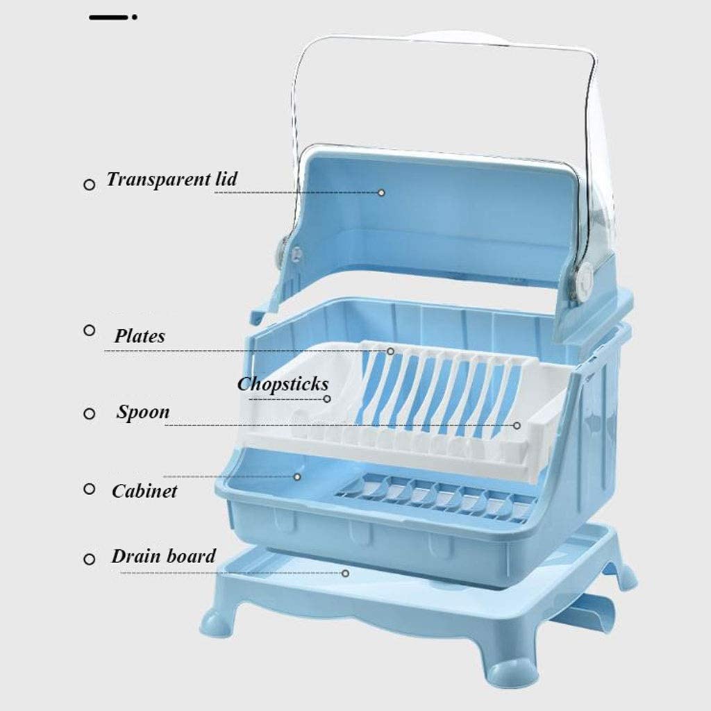 Dish Drying Rack with Lid. 2 Tier Dish Rack with Utensil Holder. Cup Holder and Dish Drainer for Kitchen Counter. Plastic Dish Drainer Shelf with Swivel Spout Dish Rack