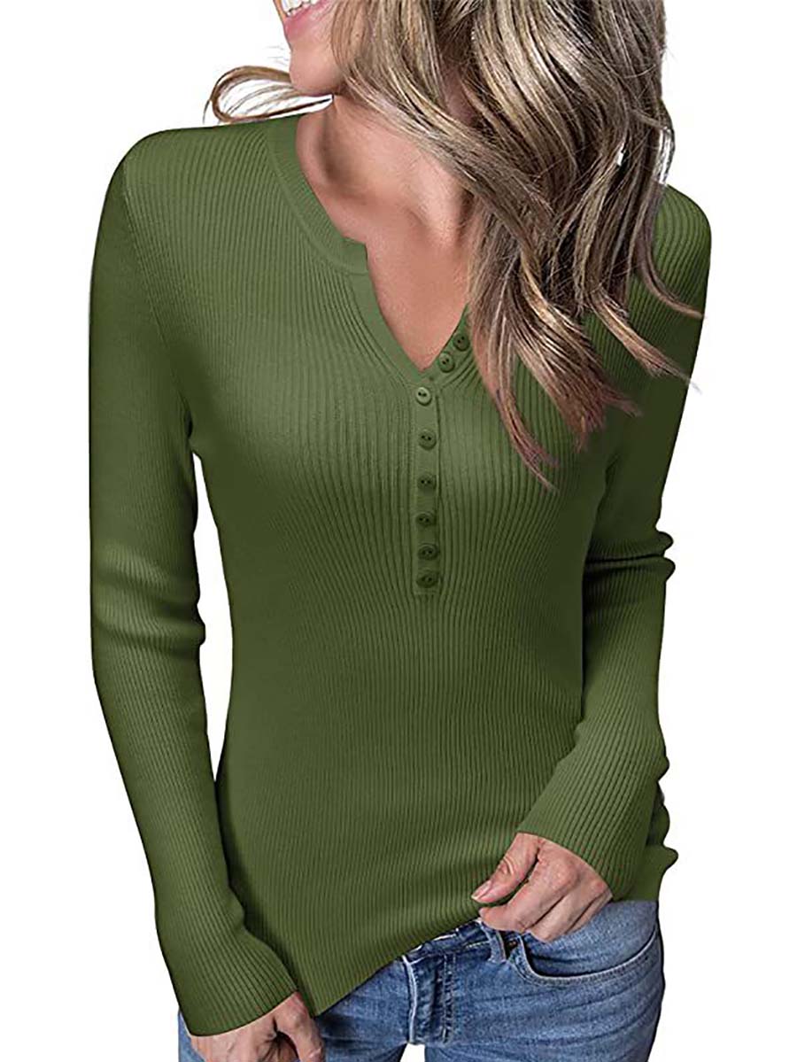 Button Slim Sexy Long-Sleeved T-Shirt(6 colors)