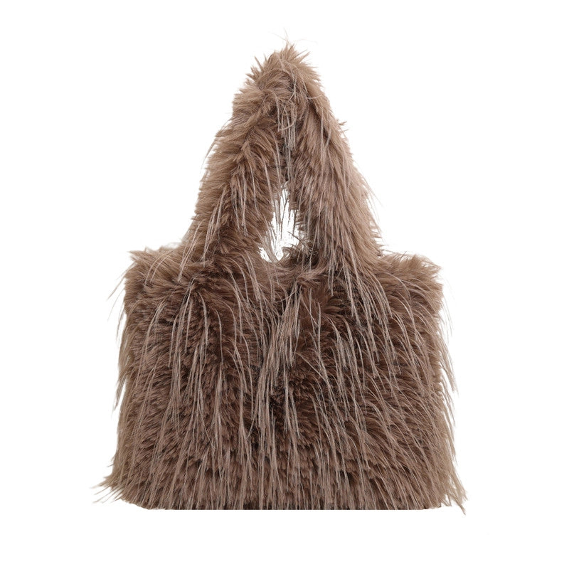 Large Capacity Plush Bag Women's Western Style Tassel Shoulder Bag Tote Bag Furry Bag
