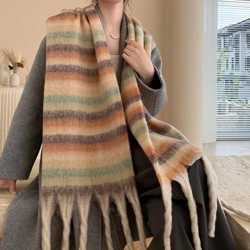 Popular Spring And Winter AC Scarf Warm Thickened Color Plaid Scarf Scarf Shawl Fashionable Western Style Outer Wear