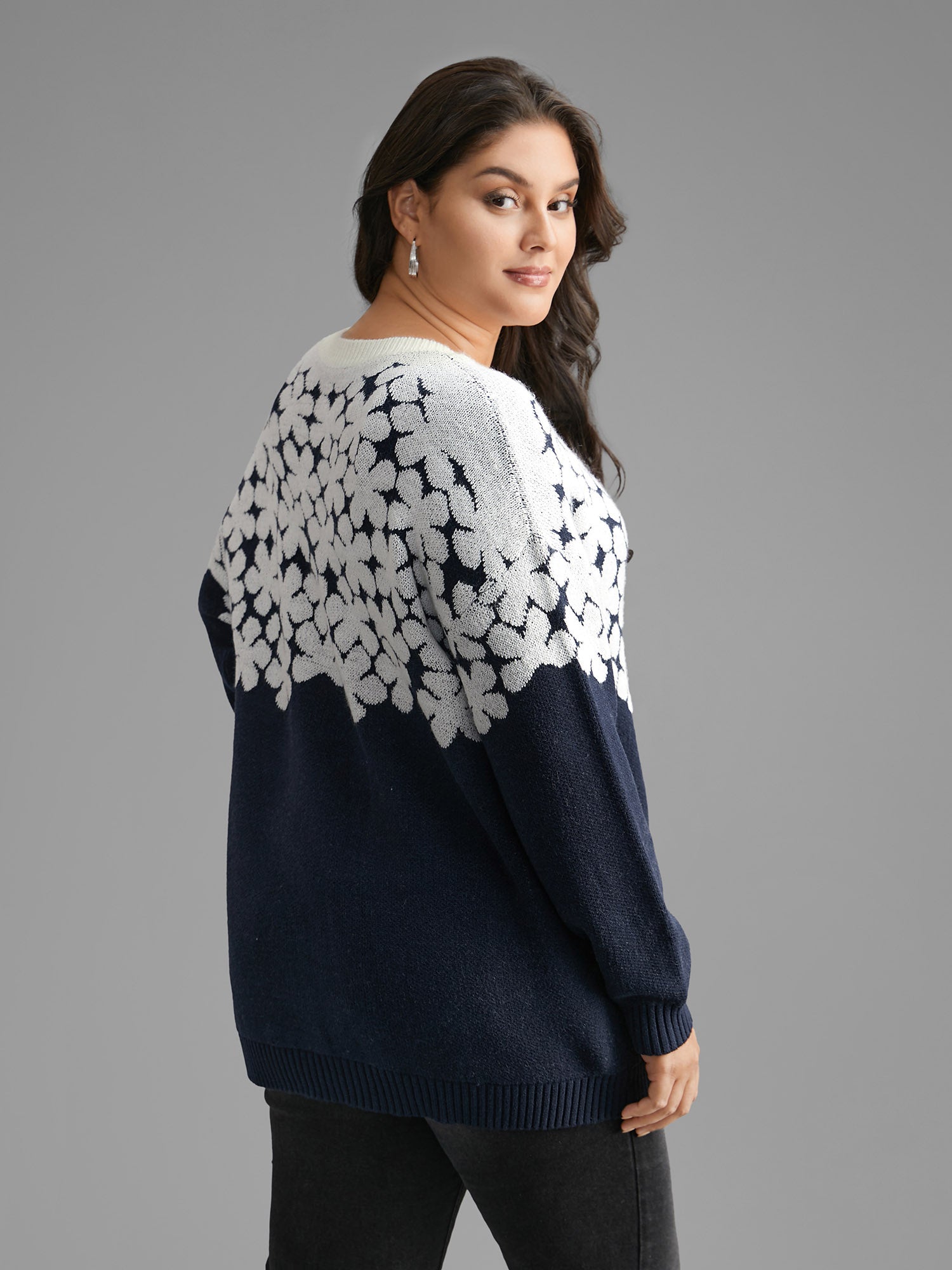 Floral Contrast Patchwork Drop Shoulder Pullover