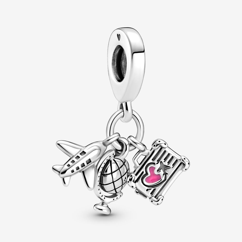 Airplane. Globe & Suitcase Dangle Pandora Charm