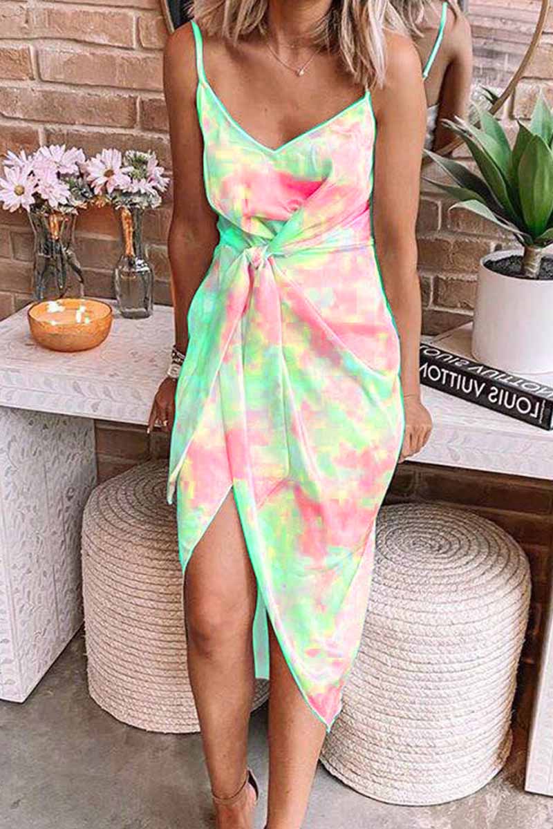 Florcoo Tie-dye Bandage Midi dresses