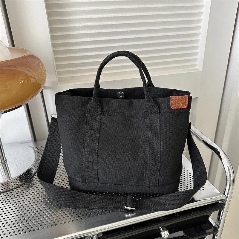 Women's Canvas Solid Color Basic Square Magnetic Buckle Shoulder Bag Crossbody Bag