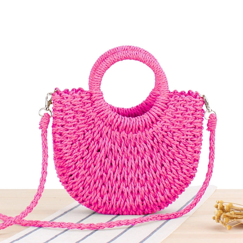 Women's Small Spring&summer Straw Solid Color Vacation Semicircle String Straw Bag