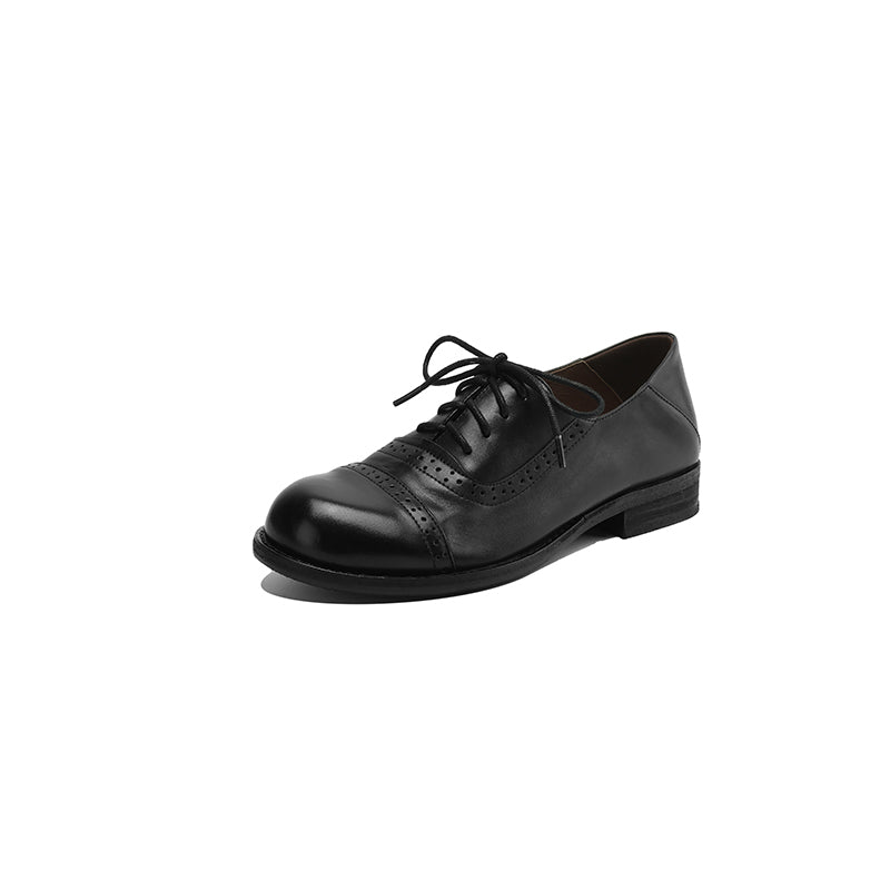 Genuine Leather Vintage Brogue Oxford Shoes Lace-Up Classic Formal Shoes in Black/Coffee/Grey