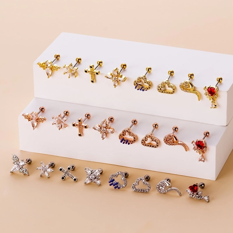 Ear Cartilage Rings & Studs Fashion Geometric 316L Stainless Steel  Copper Plating Zircon