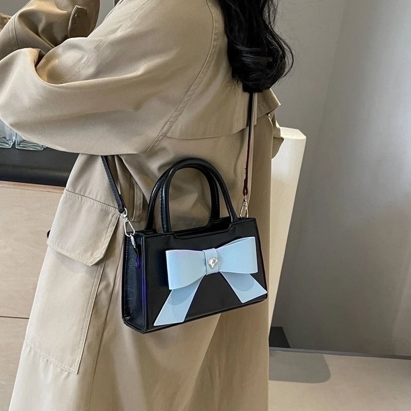 Women's Medium Pu Leather Bow Knot Cute Zipper Handbag