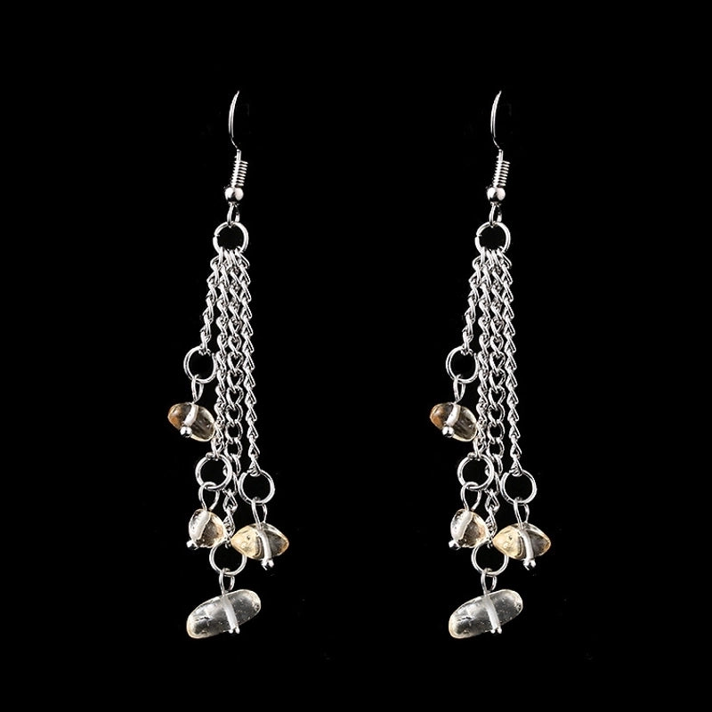 1 Pair Minimalist Irregular Patchwork Natural Stone Metal Drop Earrings