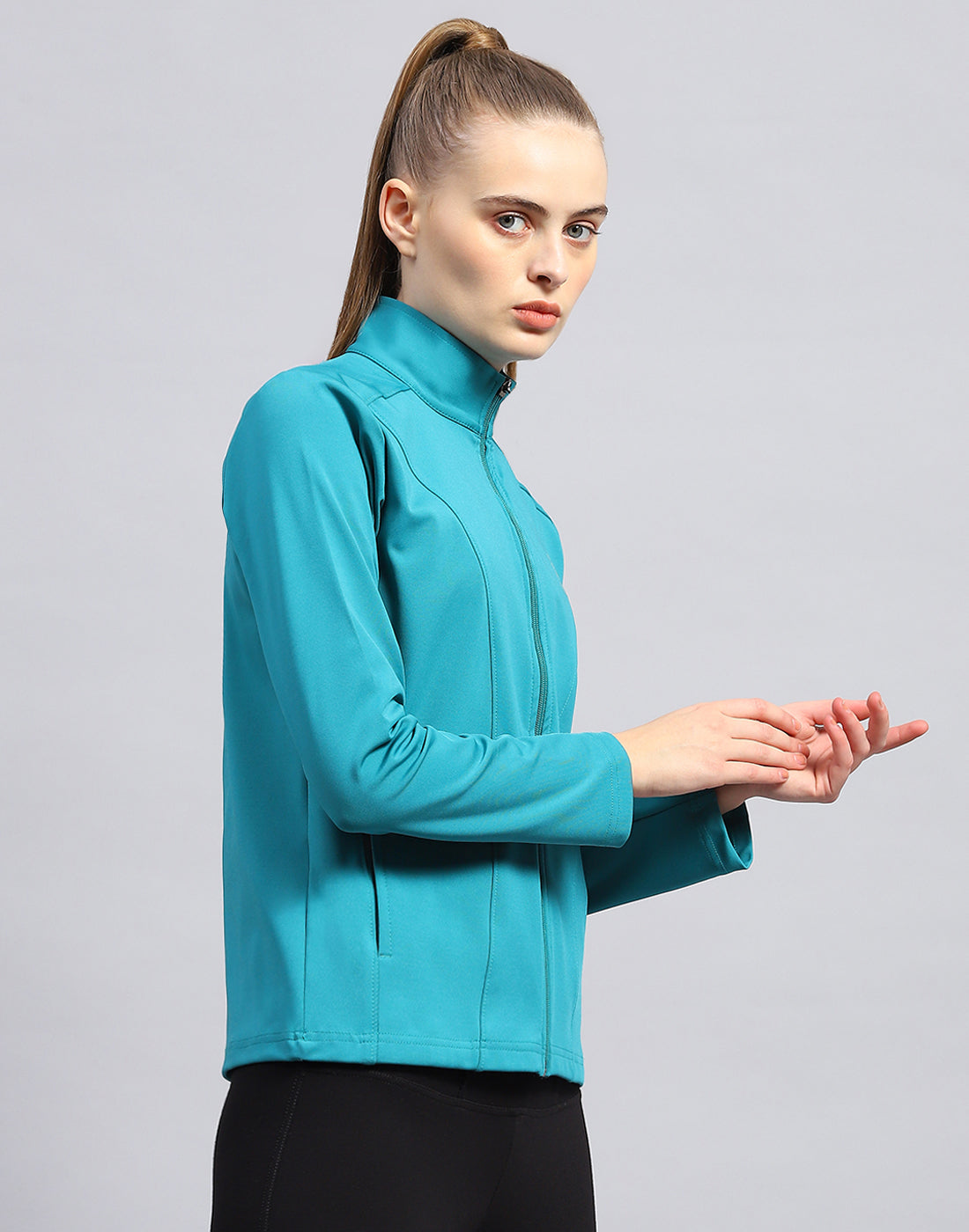 Women Turquoise Blue Solid Collar Full Sleeve Top