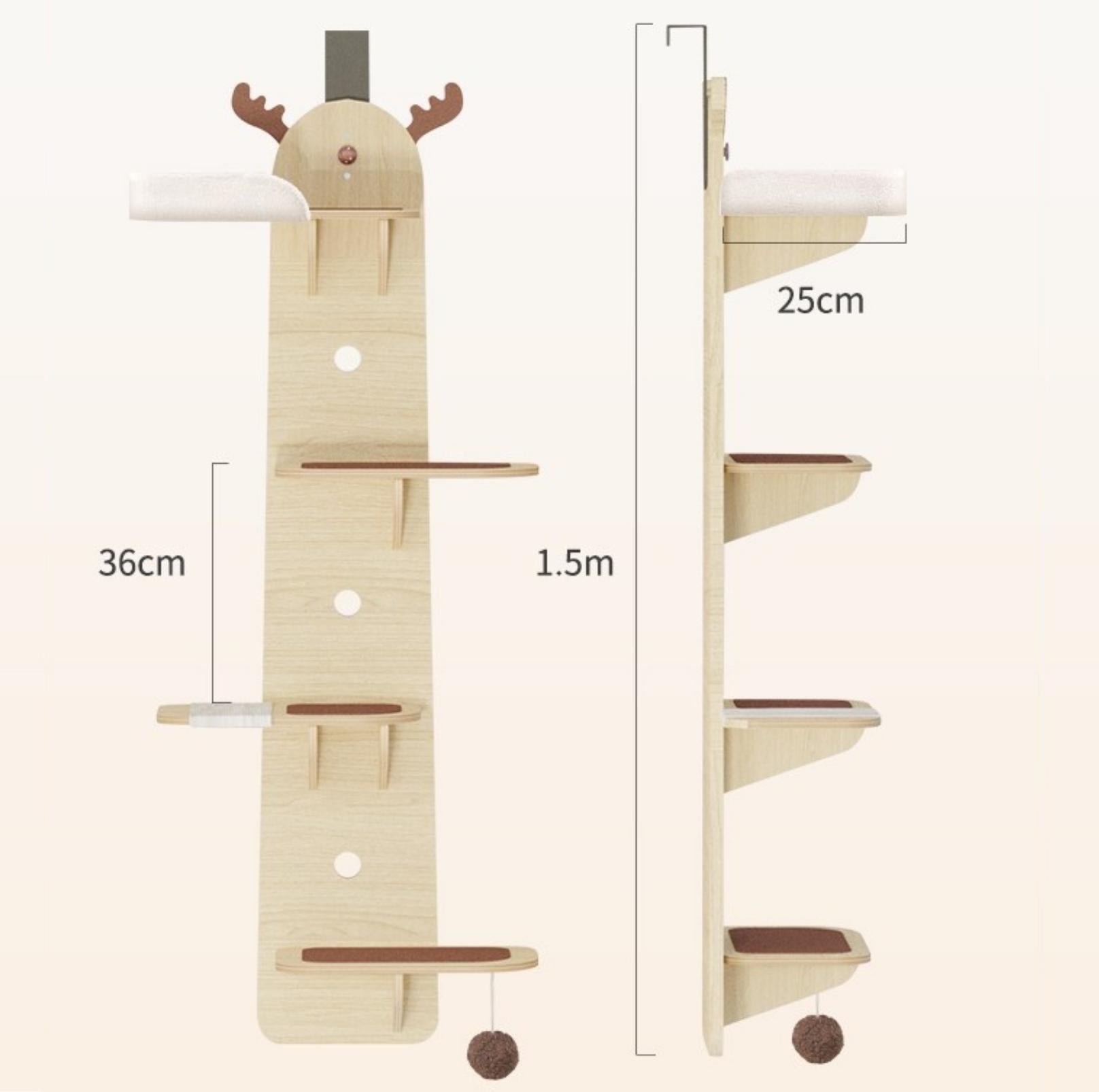 Elk-Shaped Multi-Level Wooden Hanging Cat Tree Cat Toy