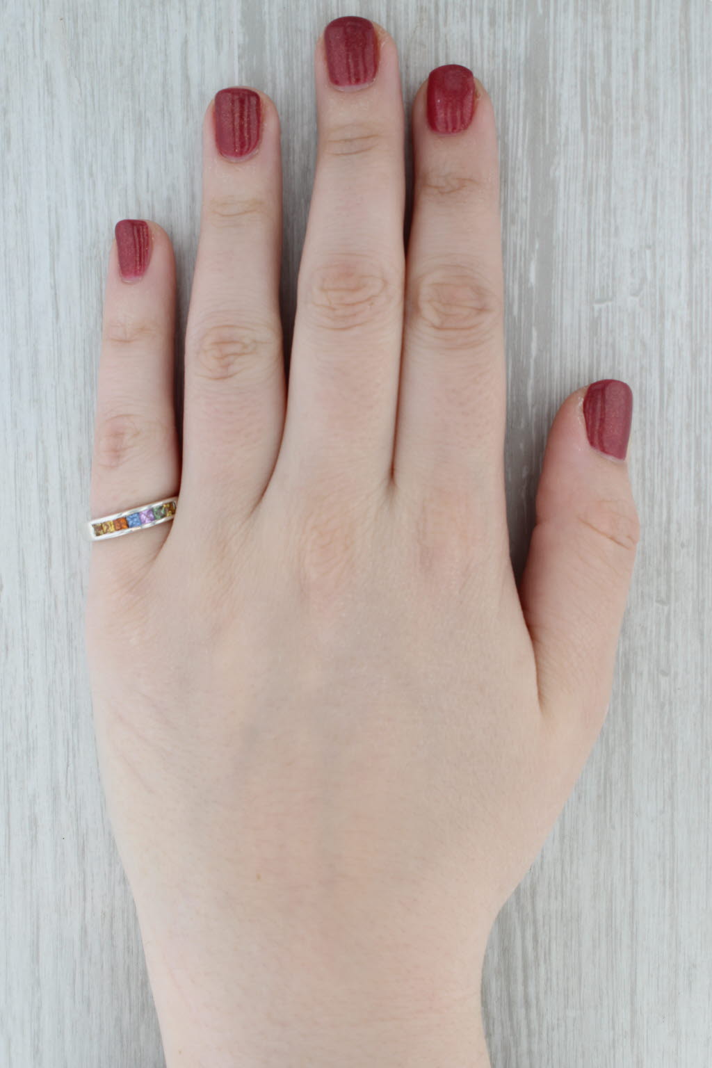 0.91ctw Multicolor Rainbow Sapphire Ring Sterling Silver Stackable Band COA
