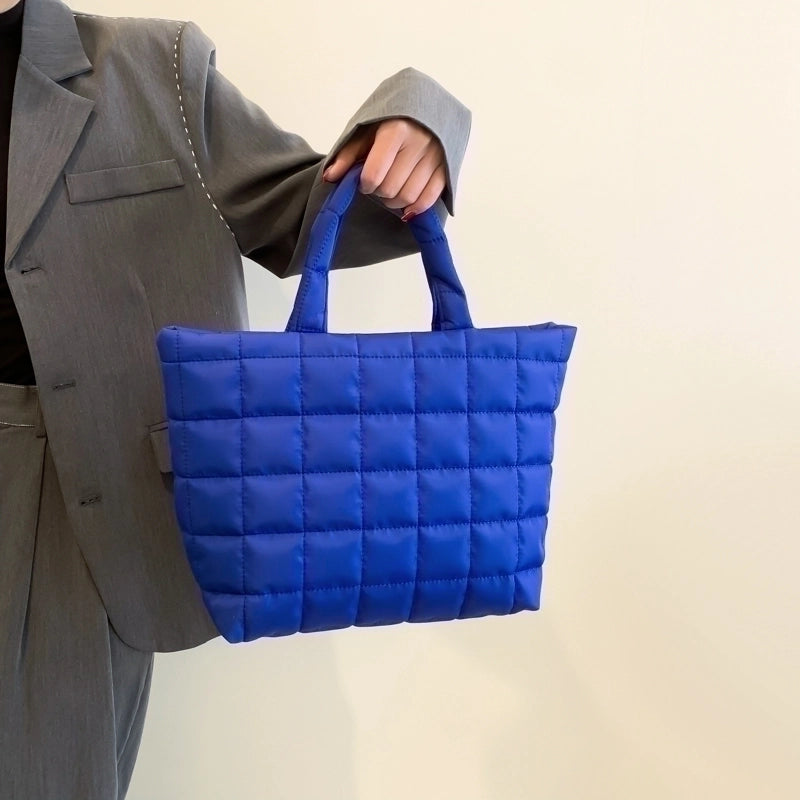 Women's Cotton Solid Color Basic Sewing Thread Square Zipper Shoulder Bag Handbag Tote Bag