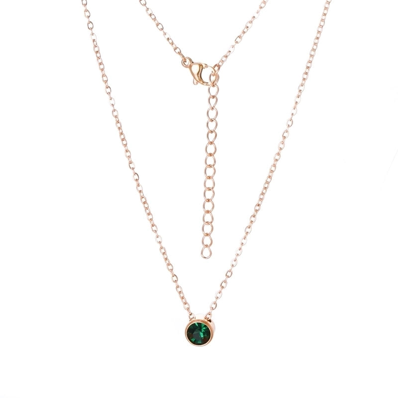 Stainless Steel 18K Gold Plated Rose Gold Plated IG Style Plating Inlay Round Birthstone Pendant Necklace