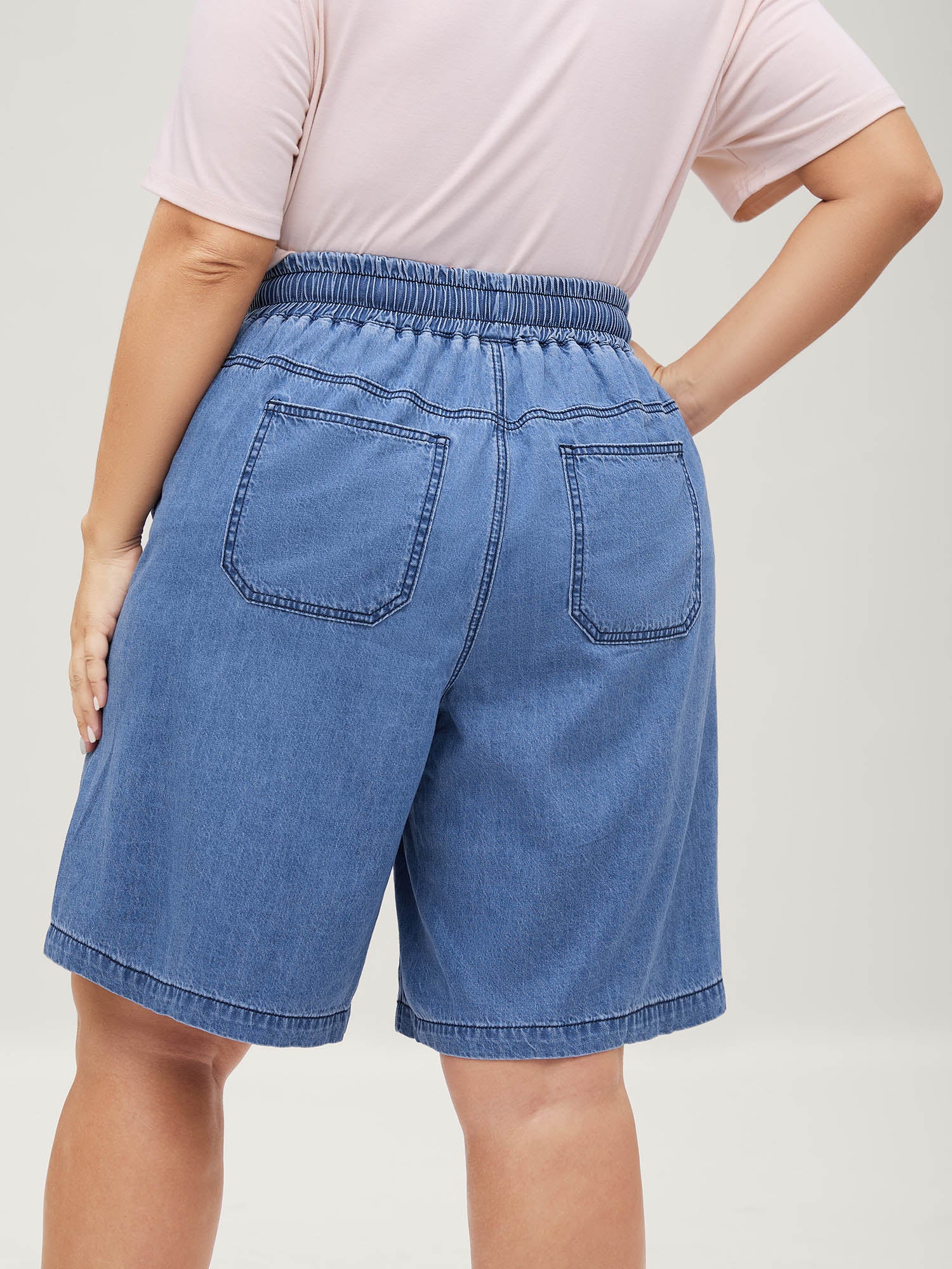 Cotton Stretchy Waist Drawstrings Denim Shorts