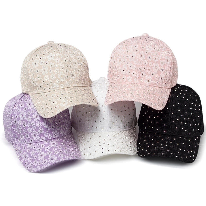 Women's Minimalist Streetwear Solid Color Flower Rhinestone Curved Eaves Baseball Cap