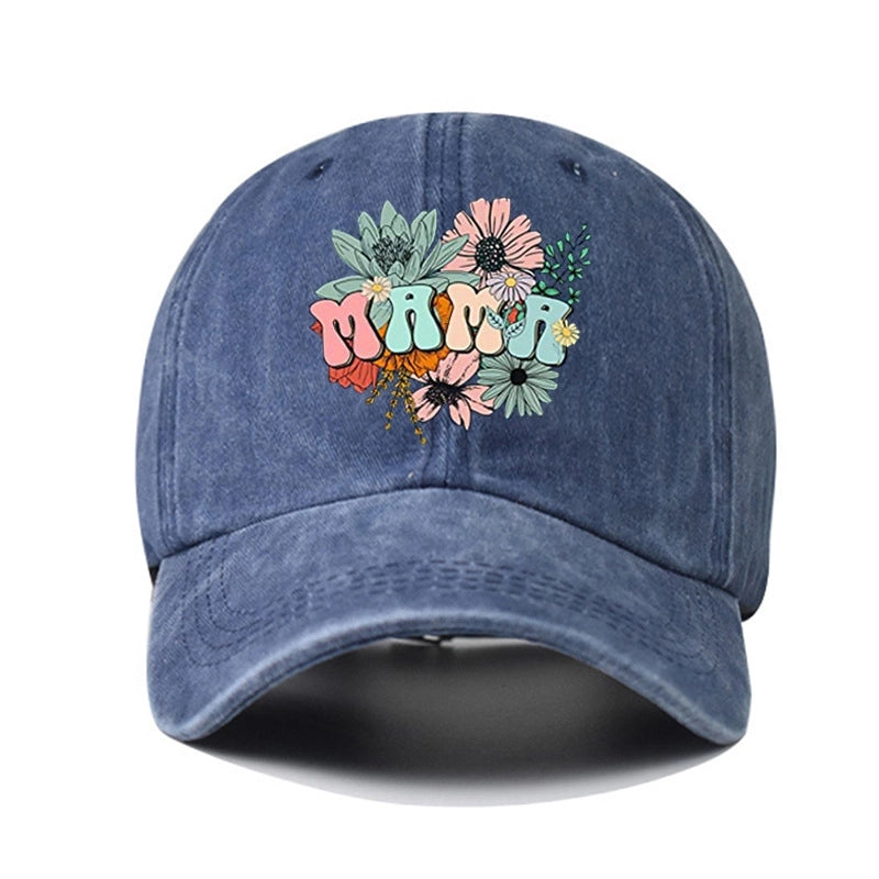 New Vintage Personalized Fashion Men's And Women's Letter Printing Flower MAMA Washed Baseball Cap Outdoor Casual Duck Tongue