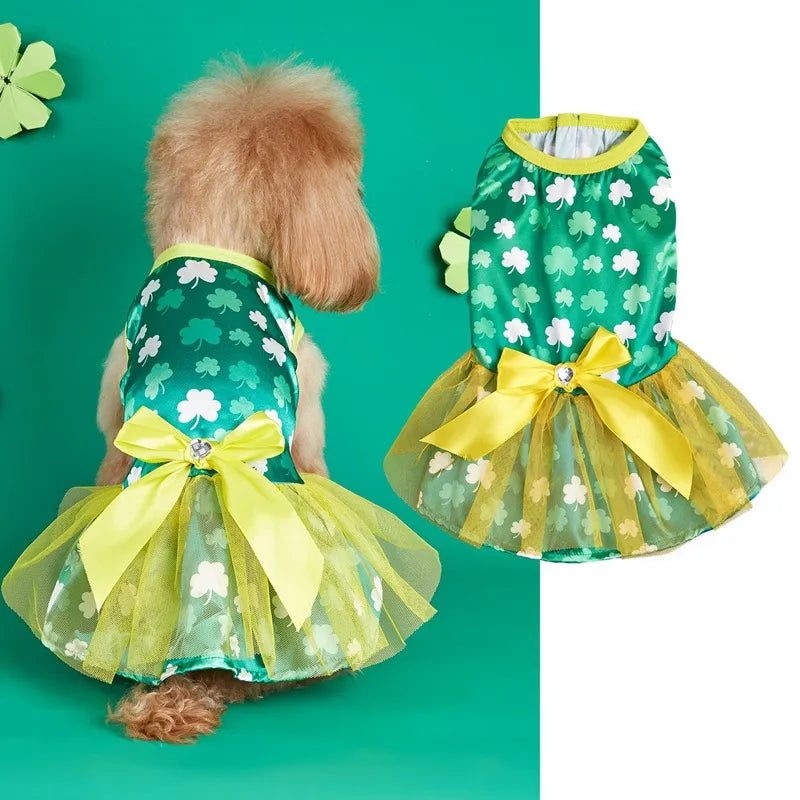 Casual Polyester St. Patrick Letter Stripe Bowknot Pet Clothing