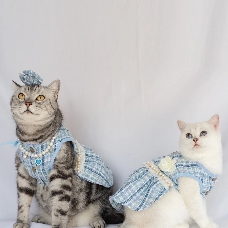 Cute Polyester Plaid Bow Knot Pet Clothing